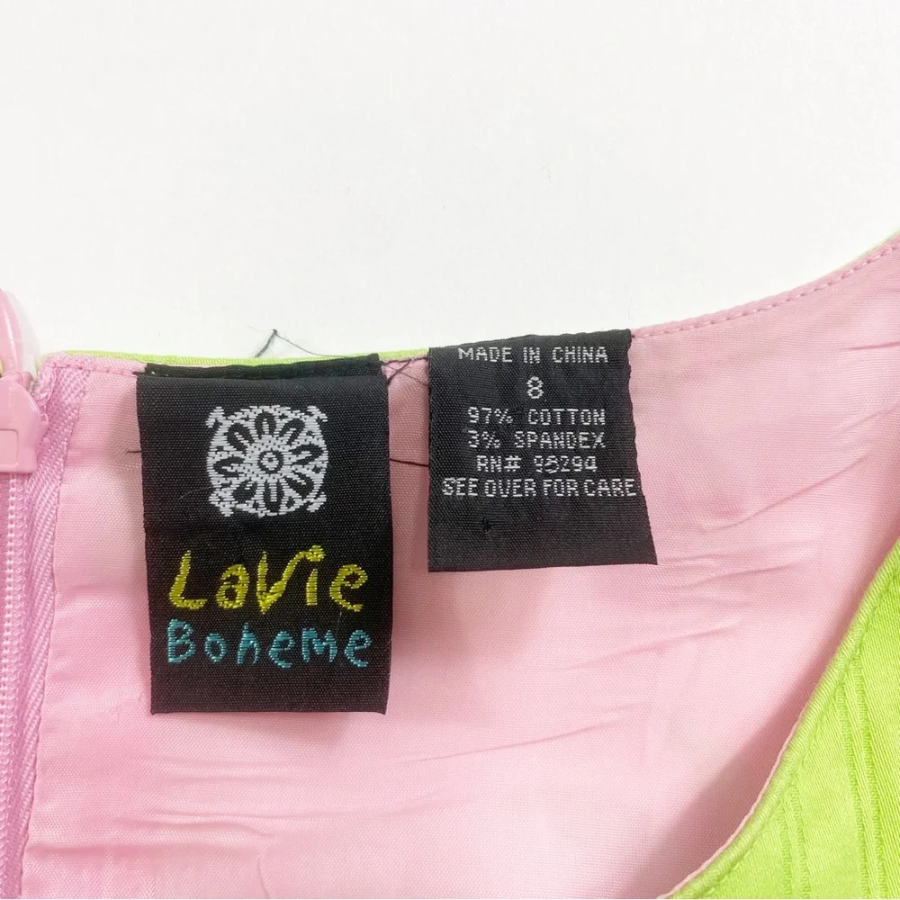 LaVie Boheme  Shift Dress Pink Tropical Palm Trees Sleeveless Size 8 - Picture 10 of 12
